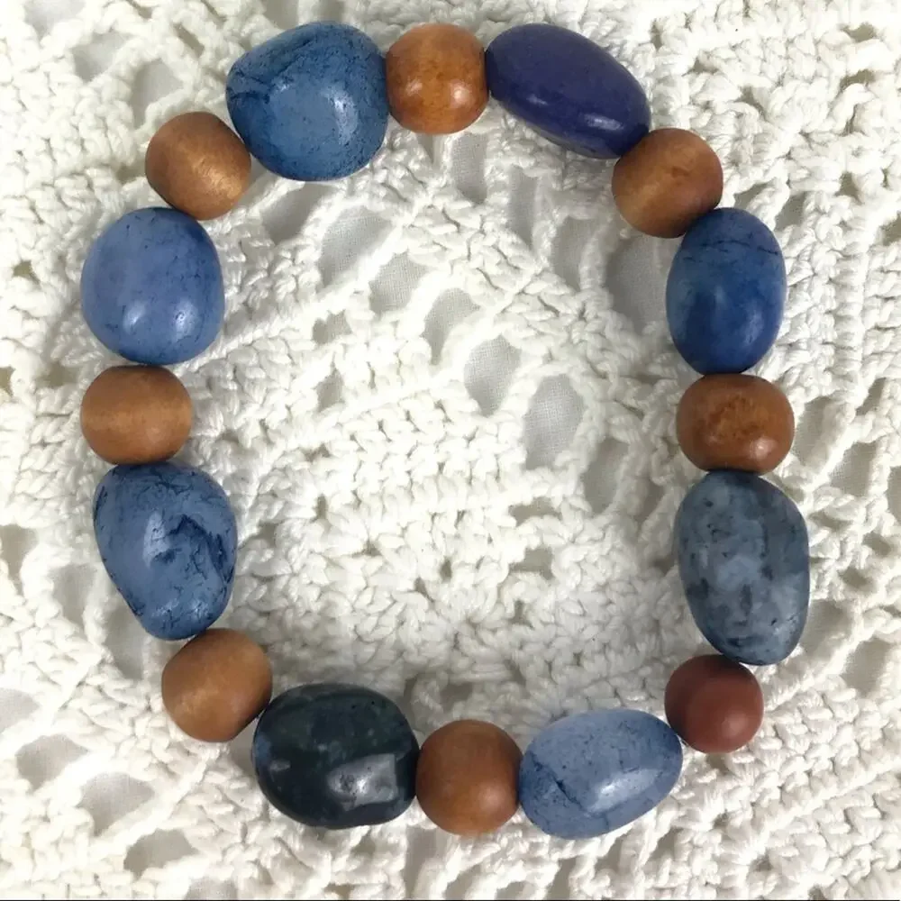 Natural Stone Wood Meditation Reiki Bracelets Blue